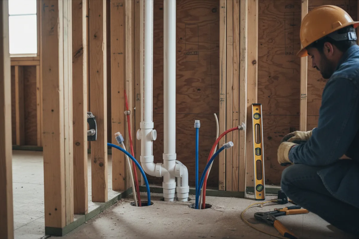 Drain and supply rough-in during Drain Cleaning in Kouts